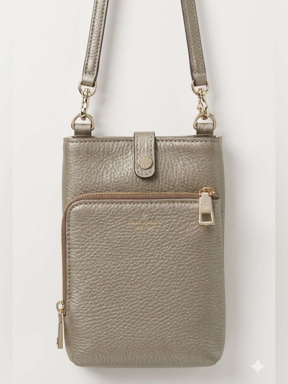Pelle Borsa Crossbody Bag Purse Phone Holder Gold Leather Pouch Slim Adjustable
